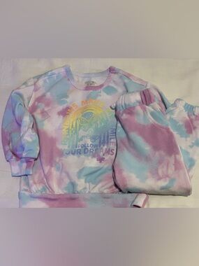 Rainbow Tie-Dye Sweatshirt Set - Pastel Pink & Blue